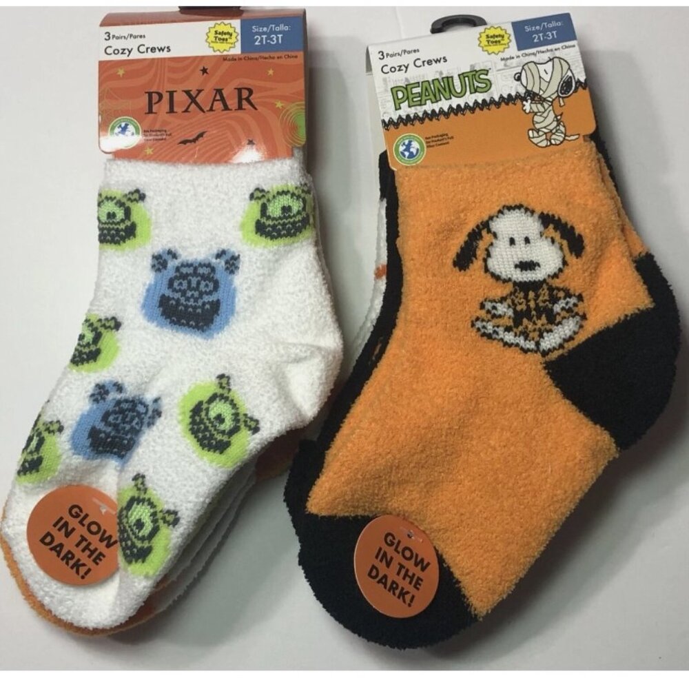 Boys Halloween Socks Cozy Quarter Pixar Character Toddler GID Girls 2T-3T